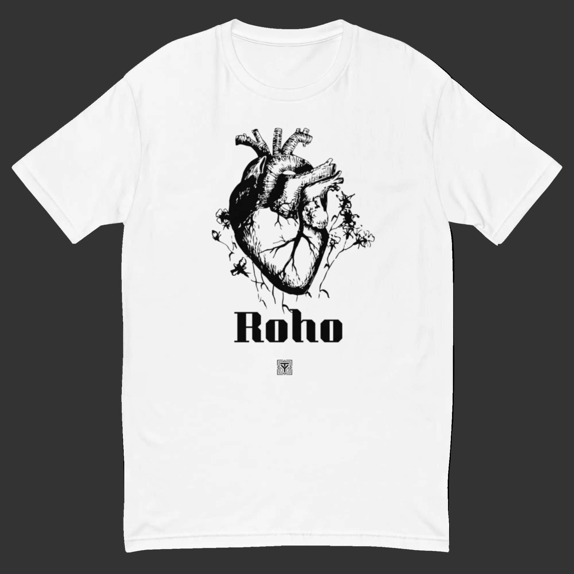 T-shirt stylé illustré d'un coeur + illustration " ROHO" signé logo